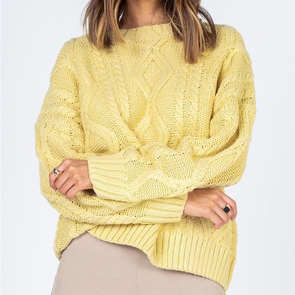 Princess Polly Aran over size cable knit crop in yellow - Picture 1 of 5
